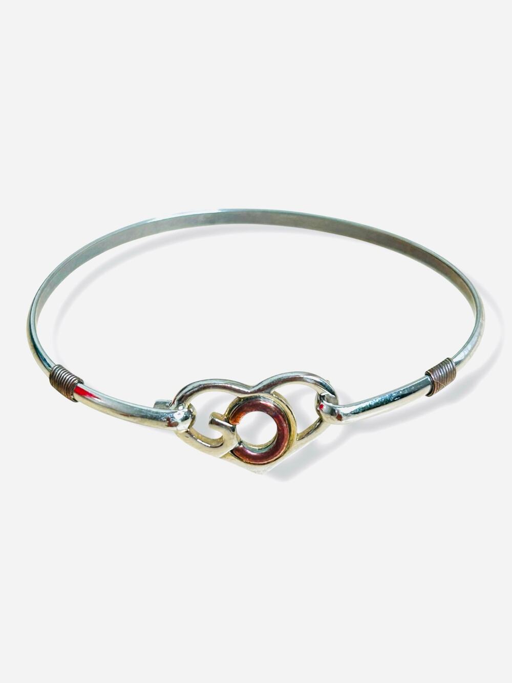 Vintage God's Heart Bangle Bracelet Two
Tone Silver Tone Copper Tone Thin Light